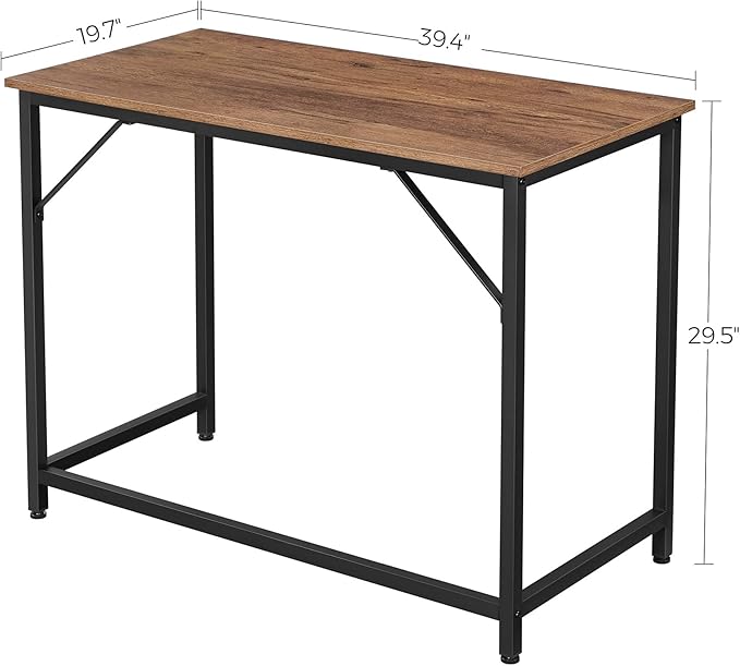 VASAGLE Computer Desk, Office Work Desk, for Small Spaces, 19.7 x 39.4 x 29.5 Inches, Industrial Style, Metal Frame, Hazelnut Brown and Black ULWD041B03