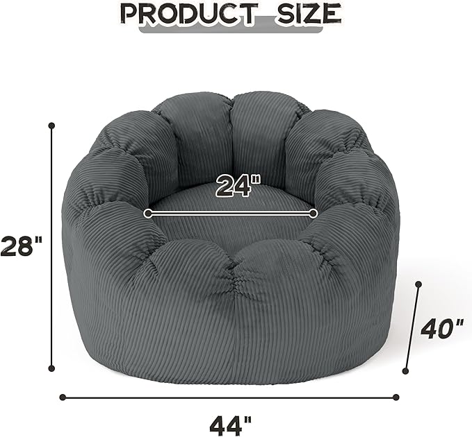 HABUTWAY Giant Bean Bag Chair for Adults/Kids/Teens, Pumpkin Bean Bag Couch Comfy Reading Chair for Bedroom, Corduroy Lazy Sofa Loughe Chair with Wider Seat Depth & Non-Slip Bottom(Dark Grey)