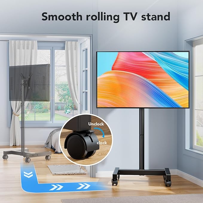 AX WABER Mobile TV Floor Stand for 13-50 inch LCD LED Flat/Curved Panel Screen TVs up to 77 lbs, Height Adjustable TV Stand Mount with VESA 200x200, Portable TV Stand with Tilt Function AX1007TBM