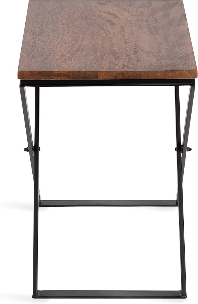 Kate and Laurel Laraway Modern Side Table, 20 x 14 x 20, Rustic Brown and Black, Metal Bedroom Nightstand Table with Solid Wood Tabletop and Foldable Frame