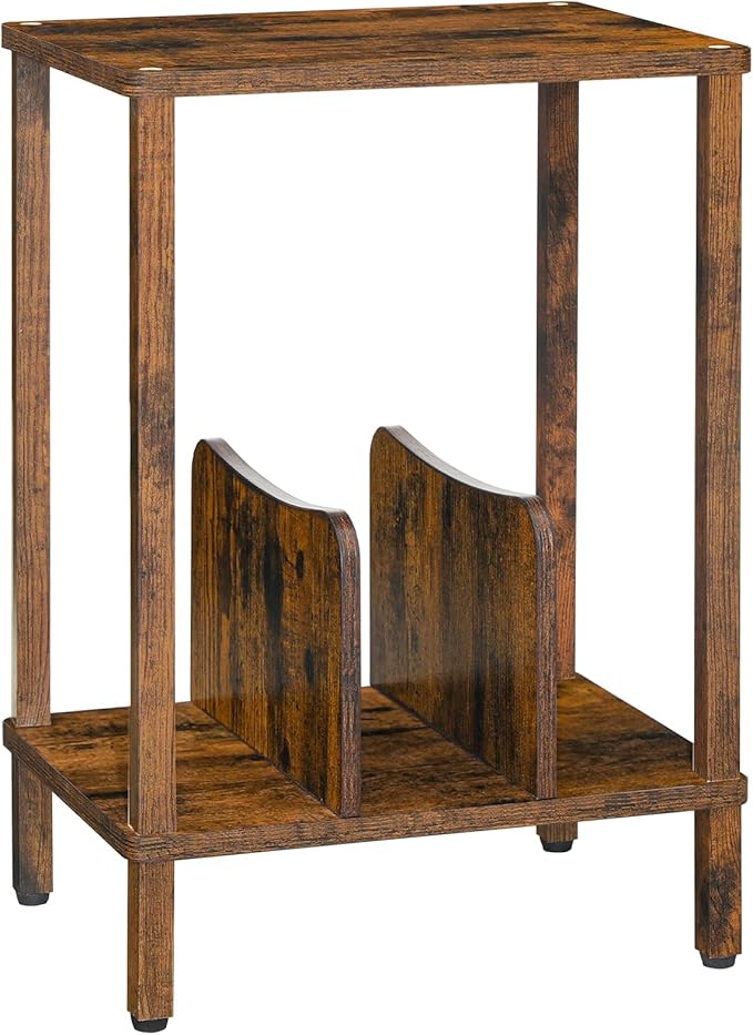 HOOBRO Record Player Stand, 2-Tier End Table, Vinyl Record Turntable Stand with Storage up to 100 Albums, Small Side Table for Living Room, Bedroom, Rustic Brown, FG05RS01