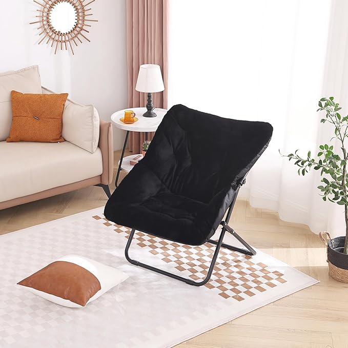 Tiita Comfy Folded Chair, Soft Faux Fur Oversized Folding Accent Chair, Lounge Lazy Chair for Kids Teens Adults, Metal Frame Moon Chair for Bedroom, Living Room, Dorm Rooms