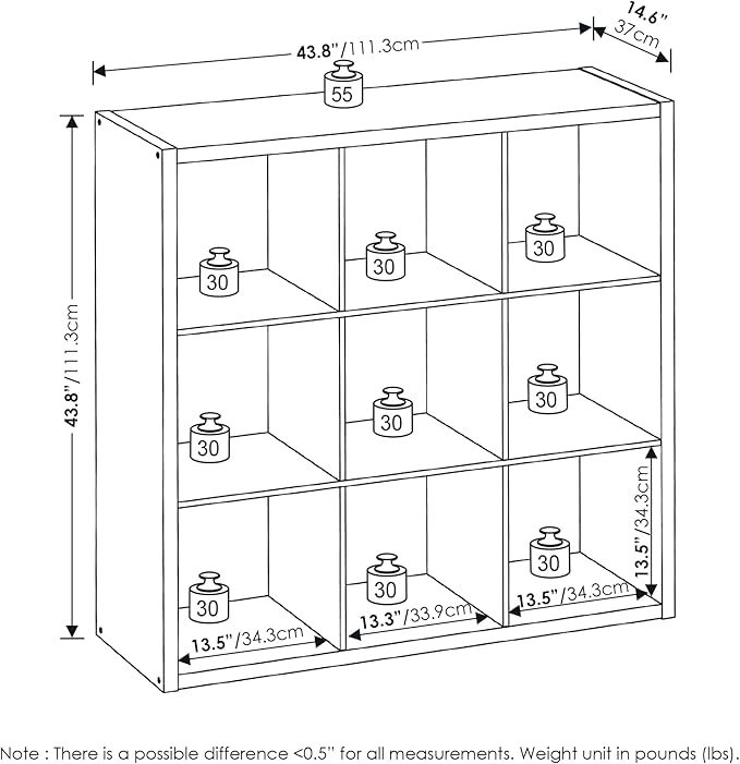 Furinno Cubicle Open Back Decorative Cube Storage Organizer, 9-Cube, Light Grey