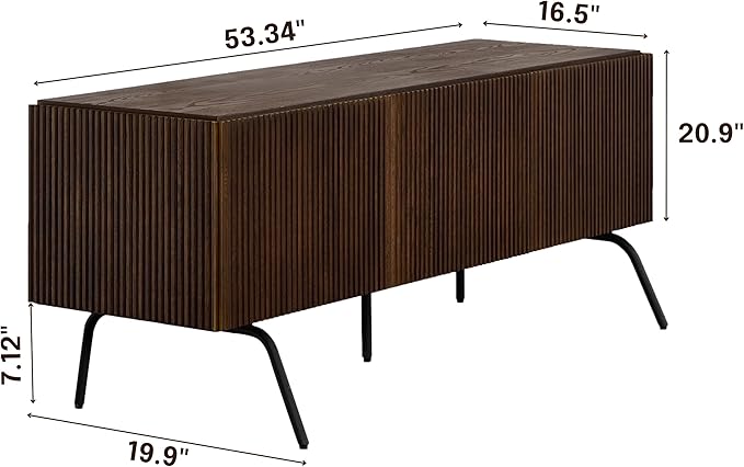 NTC Veil TV Stand with 3 Doors for TVs up to 60’’, Media Console with Vertical Groove Design and Metal Legs, Modern Entertainment Center for Living Room and Bedroom, Effortless Assembly, Dark Walnut