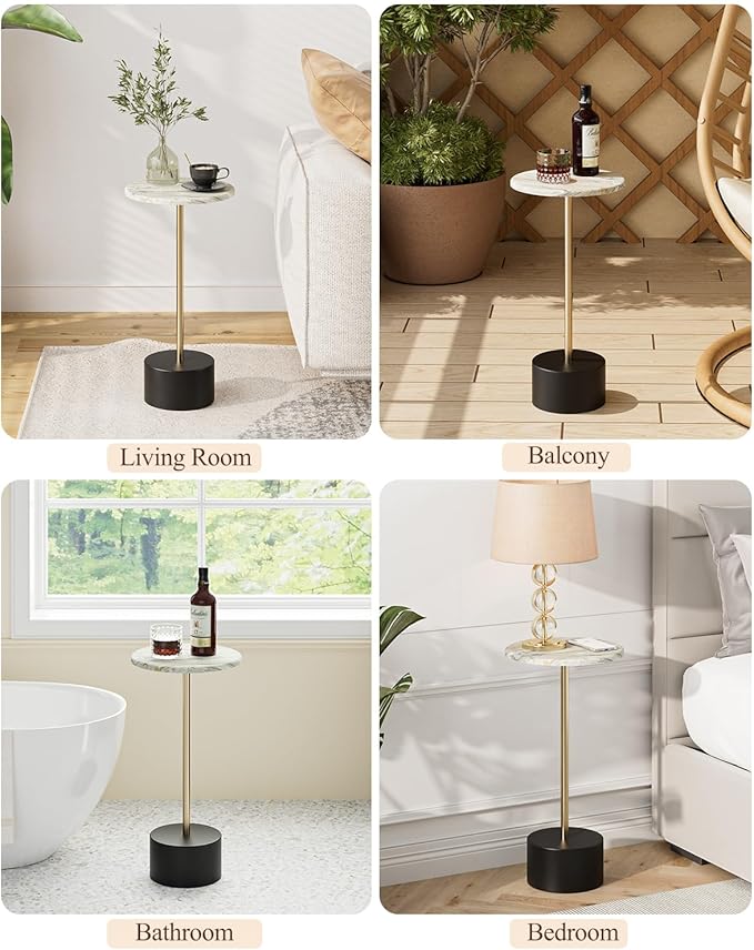 Drink Table Pedestal, Round Side Table, Drink Tables for Small Spaces, Pedestal End Table, Small Pedestal Table (Black Gold)