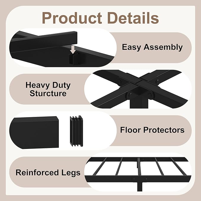 5 Inch Low Queen Bed Frame, Heavy Duty Bed Frame Queen Size Low Profile, No Box Spring Needed, Easy Assembly, Noise Free, Black