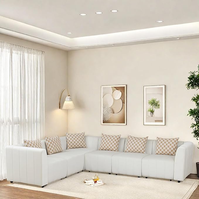 Sectional Couches for Living Room, Loveseat Sofa Comfy Cloud Couch with Deep Seats, Lounge Modern Living Room Furniture for Bedroom & Office, White