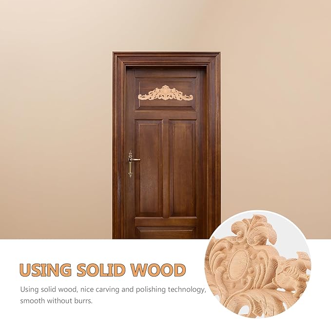 BESPORTBLE Wood Applique Onlay - Long Carvings Overlays Decor, Unpainted Wooden Carved Corner Decals, Retro Carvings Embellishments for Drawers Door Cabinet Mirror Dresser Euro Furniture