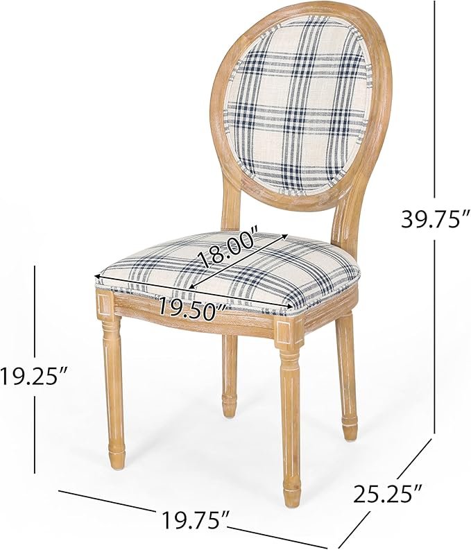 Christopher Knight Home Phinnaeus Dining Chair Set, Set of 2, Fabric, Dark Blue Plaid + Natural