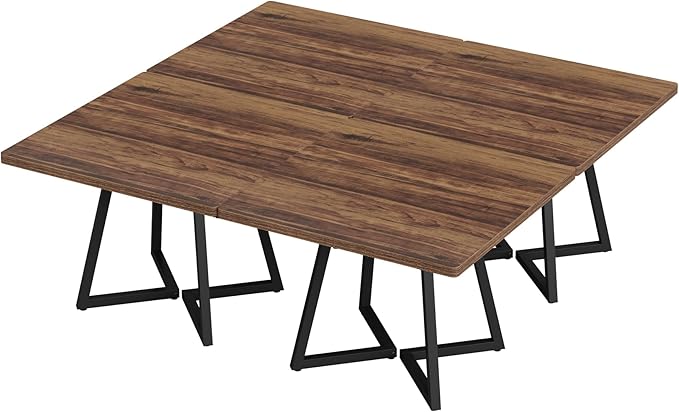 Tribesigns Square Dining Table for 10, 31.5" Industrial Dinner Table with Metal Base, Kitchen Table for Dining Room, Small Space, Apartment, Rustic Brown & Black