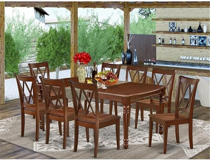 East West Furniture DOCL9-MAH-W 9 Piece Dining Table Set Includes a Rectangle Dining Room Table with Butterfly Leaf and 8 Wooden Seat Chairs, 42x78 Inch, Mahogany