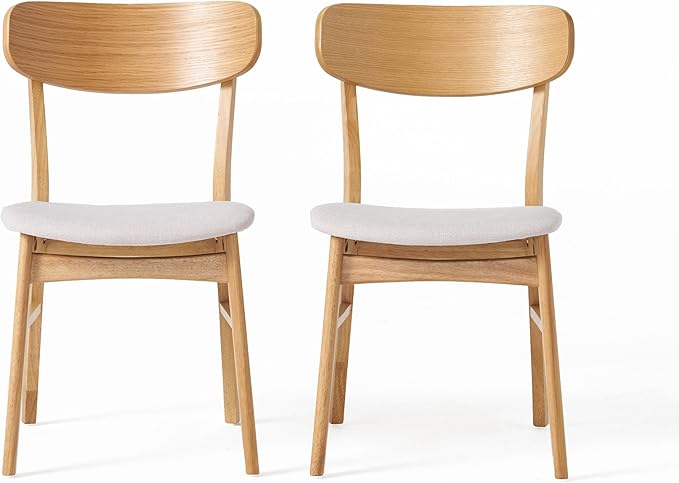 Merax 5-Piece Dining Set, Solild Wood Table & Chairs with Backrests for 4, Farmhouse Natural Kitchen Furniture for Home, Dining Room, Natural Oak+Beige