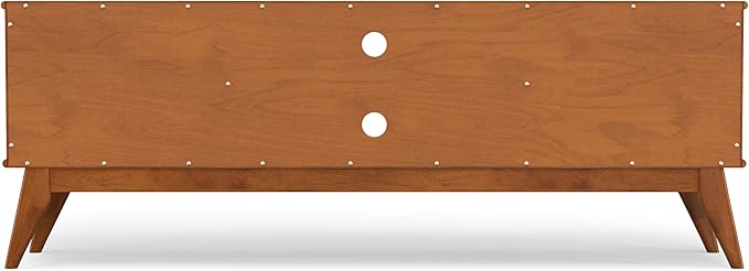 SIMPLIHOME Draper Solid Hardwood 72 inch Wide Mid Century Modern TV Media Stand in Teak Brown for TVs up to 80 inches for The Living Room and Entertainment Center