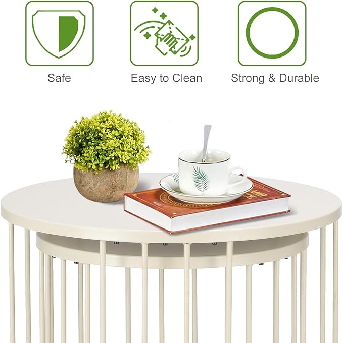 SUNNYPARK Outdoor Side Table Set of 2, Metal Circle Accent End Tables for Balcony Backyard Garden Indoor Living Room, Durable Black Nesting Coffee Tables, 20”+16” Dia