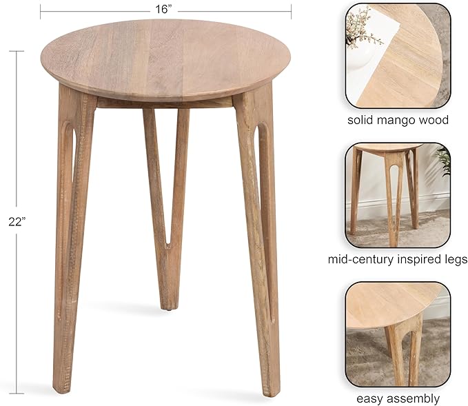 Kate and Laurel Kershaw Modern Round Side Table, 16 x 16 x 22, Natural Wood, Transitional Circle Living Room End Table with Tapered Hairpin Legs for Use as Bedroom Nightstand Table