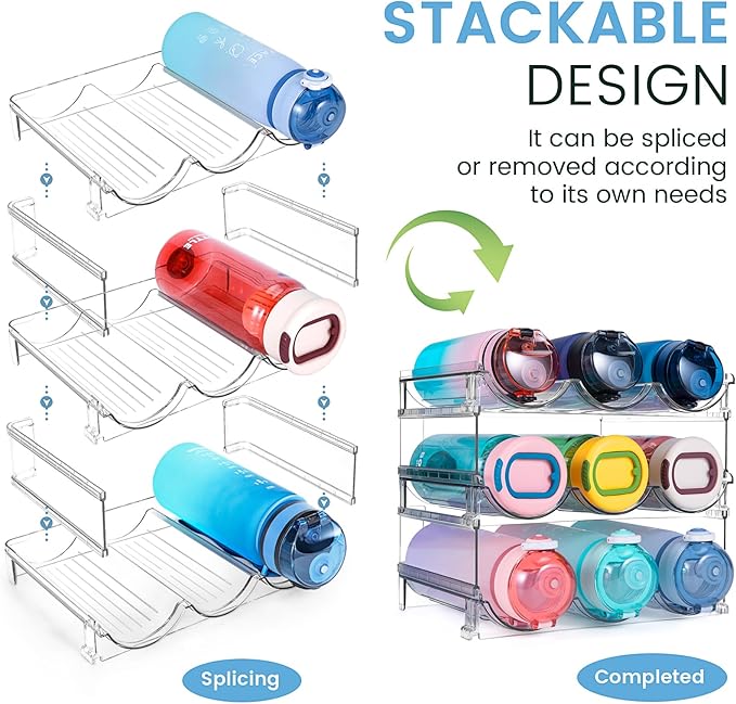 Water Bottle Organizer for Cabinet, 3 Pack Water Bottle Organization and Storage Shelf, Plastic Water Bottle Holder Rack for Fridge, Kitchen, Desktop