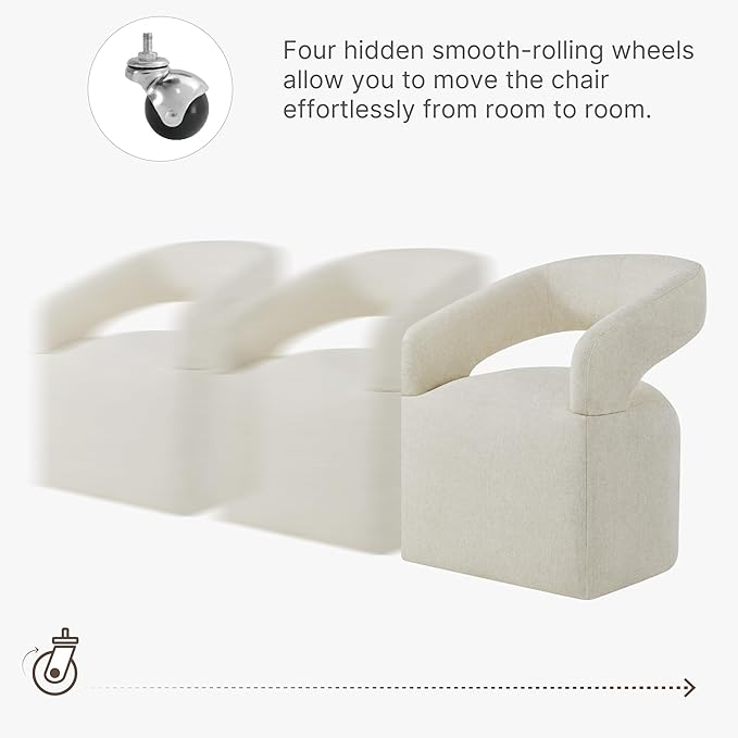 Upholstered Dining Chairs with Casters Easy Assembly Require Modern Barrel Armchair with Rollers for Diningroom Bedroom Livingroom Reading Room,Set of 2,Cream Beige