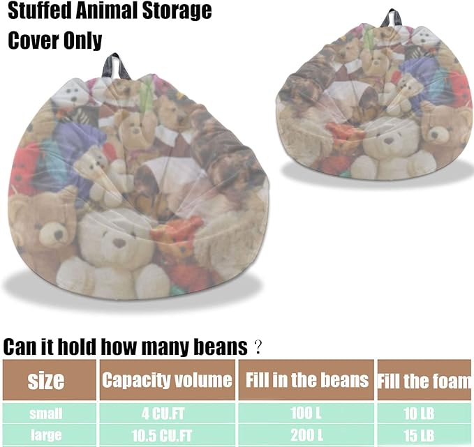 Stuffed Animal Storage Bean Bag Chair Cover - Washable Ultra Soft Corduroy Cover for Organizing Plush Toys or Textile, Sack Bean Bag for Adults, Teens