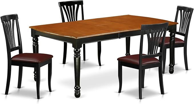 East West Furniture DOAV5-BCH-LC 5 Piece Modern Dining Table Set Includes a Rectangle Wooden Table with Butterfly Leaf and 4 Faux Leather Upholstered Chairs, 42x78 Inch, Black & Cherry