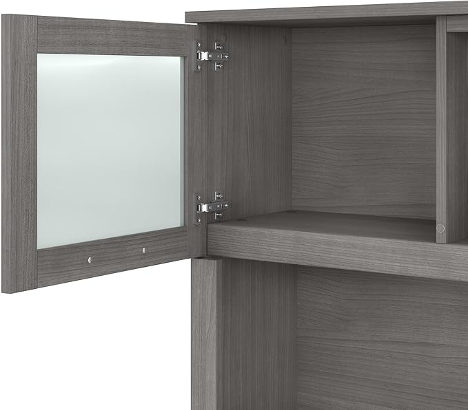 Bush Furniture Somerset 72W 3 Position Sit to Stand L Shaped Desk with Hutch in Platinum Gray | Adjustable Height Table for Office