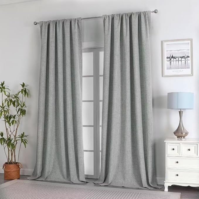 Joydeco Natural Linen Curtains 84 inch Length 2 Panels Set Burg 100% Blackout Patio Door Curtain Room Darkening Sliding Door Curtains Thermal Insulated Back tab Rod Pocket(105x84 inch, Sage Green)