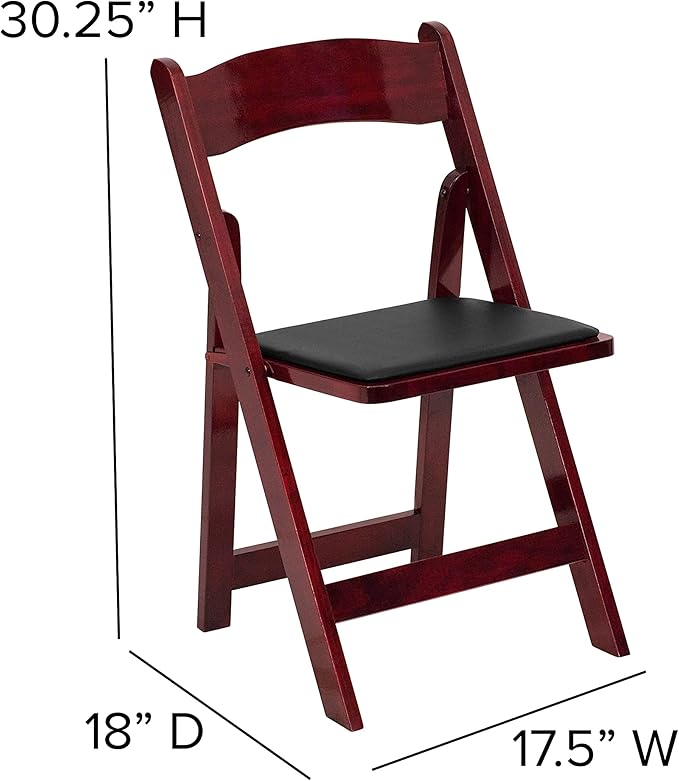 Flash Furniture 4 Pack HERCULES Series Mahogany Wood Folding Chair with Vinyl Padded Seat