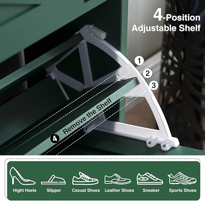 Shoe Storage Cabinet,Farmhouse Shoe Organizer with 4 Flip Drawers & Barn Door Design,Freestanding Hidden Slim Narrow Shoe Rack Cabinet for Entryway,Foyer,Hallway,Green