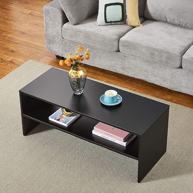 Panana 2-Tier Coffee Table Simple Couch Sofa Side End Table Tea Accent Table for Living Room Office, 39.4" x 15.7" x 15.7" (Black)