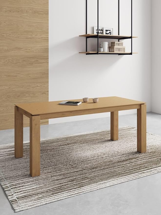Manhattan Comfort Rockaway 70.86" Modern Solid Wood Dining Table for 8 - Unique Raised Beveled Top & Natural Wood Grain Finish, Durable & Elegant Kitchen Furniture, Nature