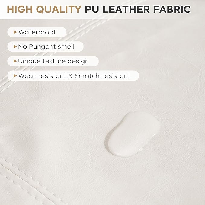Unstuffed Pouf Ottoman Cover (Only Cover No Filler), 17.7x17.7 inch Faux Leather Moroccan Poofy Ottomans Cover, footrest Square White Footstool with Storage Waterproof Easy Cleaning for Living Room