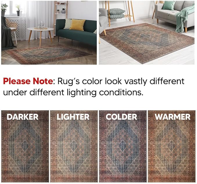 Keen Home Design 4x6 Rug - Machine Washable Area Rug with Non-Slip Backing, Ideal for Living Room, Dining Room, Bedroom - Vintage, Easy Clean, Durable, Low Pile Rug - (4' x 6')