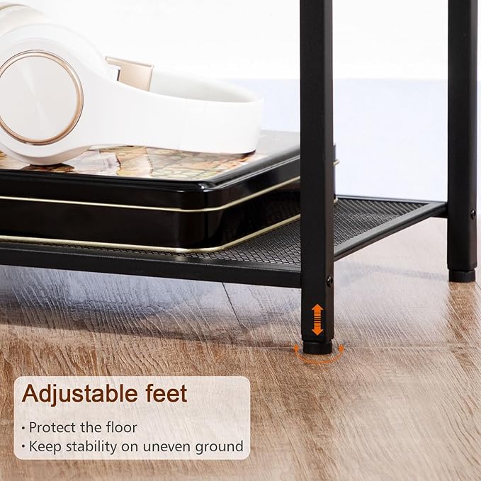 Night Stand Set 2, Black Nightstand with Charging Station, End Tables Living Room with Fabric Drawer for Small Spaces, Side Tables with Storage Shelf for Bedroom, HETS010BK