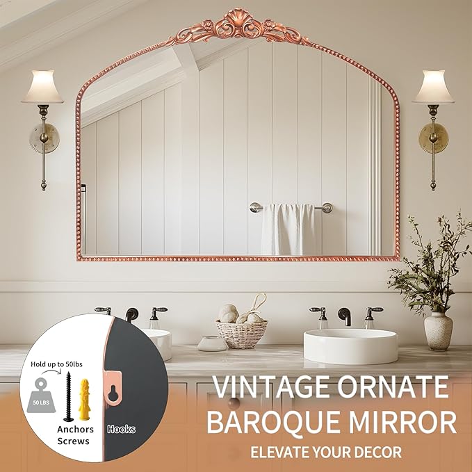 G-LEAF Vintage Baroque Mirror 40"X30",Victorian Antique Farmhouse Mirror for Fireplace Living Room