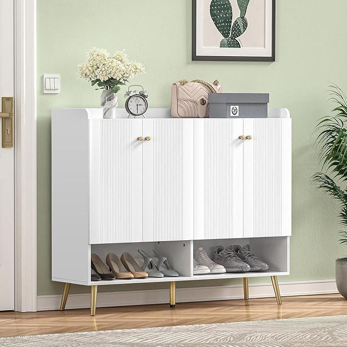 Giluta Buffet Sideboard Cabinet with Adjustable Shelf,Modern Buffet Storage Cabinets 4 Doors, Living Room Console Table for Kitchen Dining Room(White)