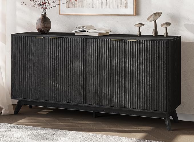 Buffet Cabinet with Storage, Fluted Multifunctional Storage Cabinet with 4 Doors, Sideboard Cabinet with Doors Modern Buffet Table Accent Coffee Bar Console Table,fluted buffet cabinet