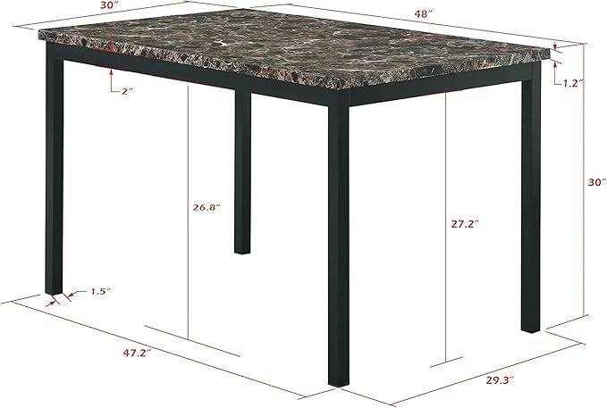 KEIKI 5 Piece Dining Table Set with 48" Marble Table & 4 PU Leather Padded Chair for 4 Person,Kitchen, Living Room,Dining Room Furniture,Easy Assembly,Black