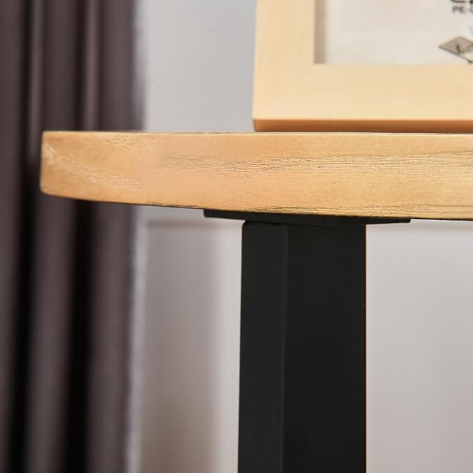 LEEMTORIG Round Side Table, High End Table Nightstand with Metal Legs, Modern Bedside Table with 2 Tier for Living Room, Bedroom, Office, Natural Wood Color/Black, 19.3 x 19.3 x 24 inches BZ-1338-OA