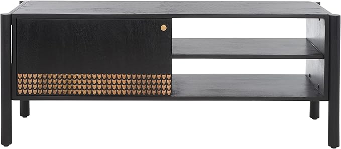 SAFAVIEH Home Collection Errington Black/Gold Accents Solid Wood 2-Shelf Media Stand