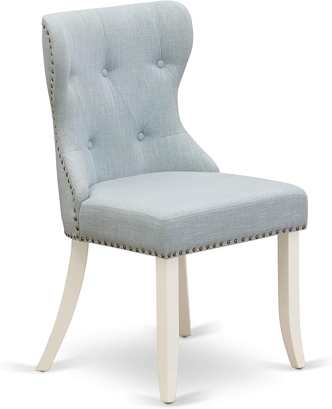 East West Furniture X027SI215-6 6 Piece Kitchen Table Set Contains a Rectangle Dining Table with X-Legs and 4 Baby Blue Linen Fabric Upholstered Chairs with a Bench, 40x72 Inch, Multi-Color