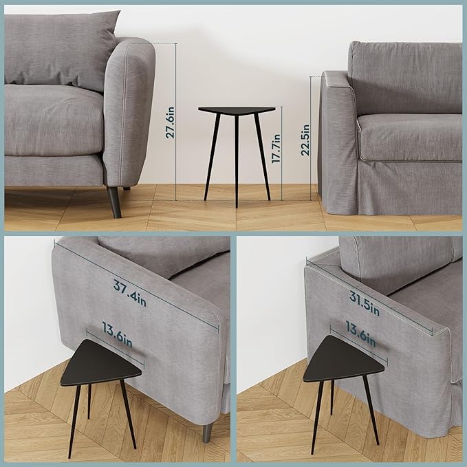 SAYGOER Small Black Side Table, Triangle End Table, Modern Narrow Bedside Table for Living Room Bedroom Small Space, Unique Sofa Table Medal Black Frame 13.5" W x 12.3" D x 17.7" H