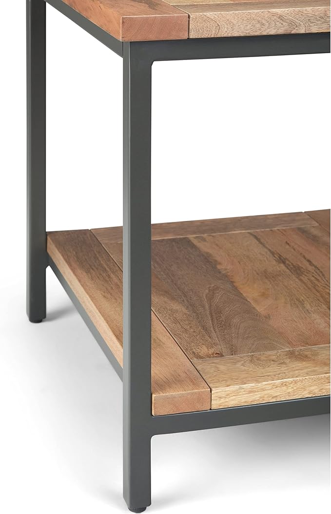 SIMPLIHOME Skyler SOLID MANGO WOOD and Metal 22 inch Wide Square Industrial End Table in Natural for the Living Room and Bedroom