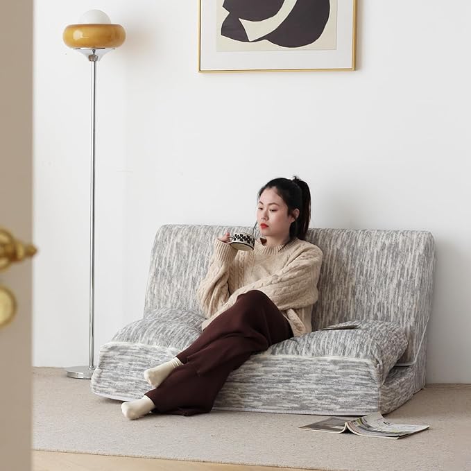 N&V Folding Chainse Lounger Bean Sofa, Foam Filling Folding Matress Sofa, Includes Removable and Machine Washable Cover, Soft Premium Faux Fur, White