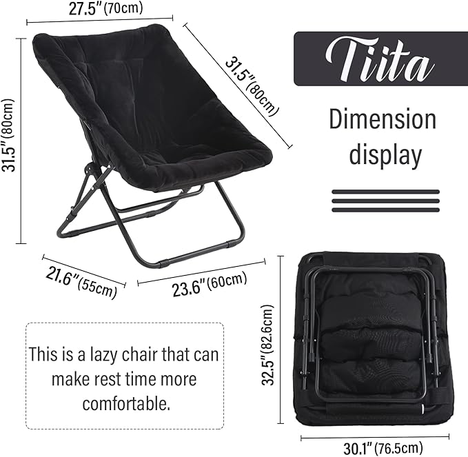 Tiita Comfy Folded Chair, Soft Faux Fur Oversized Folding Accent Chair, Lounge Lazy Chair for Kids Teens Adults, Metal Frame Moon Chair for Bedroom, Living Room, Dorm Rooms
