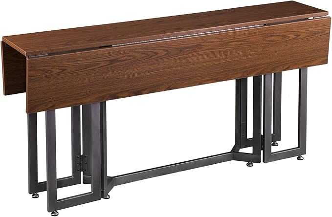 SEI Furniture Driness Drop Leaf Convertible Console to Dining Table, Dark Tobacco, Gunmetal Gray