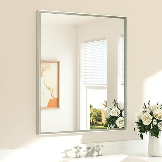 TETOTE Brushed Nickel Mirror for Bathroom Sink 30" x 36" Beveled Frame Brushed Nickel Vanity Rectangle Mirror for Bathroom Wall, Modern Farmhouse, Tempered Glass, Shatterproof, Stronger Frame