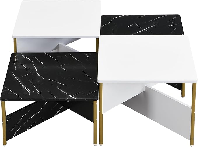Christopher Knight Home Lana Wooden Nesting Coffee Table Set of 4, Mid Century Modern Square Living Room Table, Free Adjustable Shape Table, Versatile and Stylish Living Room Furniture, White + Black