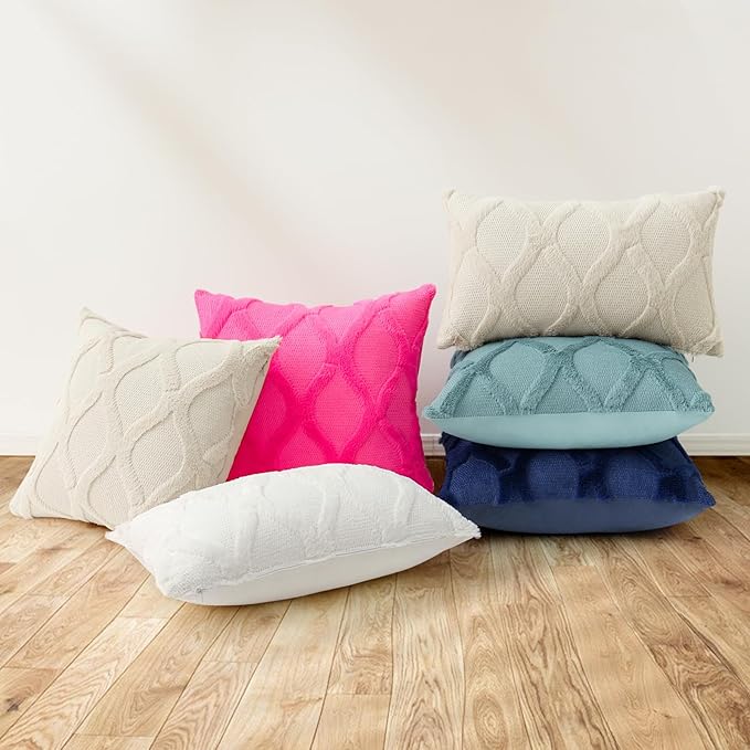 decorUhome Throw Pillow Covers 26x26 Inch Set of 2, Soft Plush Faux Fur Wool Hot Pink Couch Pillow Covers, Decorative Neutral Pillow Cases for Bed Sofa Living Room Home Decor