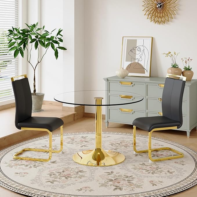 Dining Chairs Set of 2, Faux Leather Dining Chairs with Plated Chrome Metal Frame, Modern Kitchen Chairs Set with Padded Seat High Back for Dining Room, Kitchen Room, Living Room.