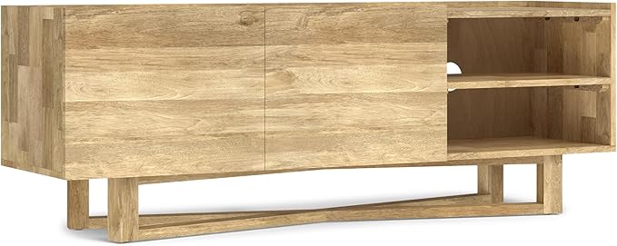 SIMPLIHOME Harrow Solid Mango Wood 60 inch Wide Contemporary Modern TV Media Stand in Natural for TVs up to 65 inches for The Living Room and Entertainment Center