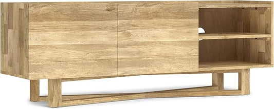 SIMPLIHOME Harrow Solid Mango Wood 60 inch Wide Contemporary Modern TV Media Stand in Natural for TVs up to 65 inches for The Living Room and Entertainment Center